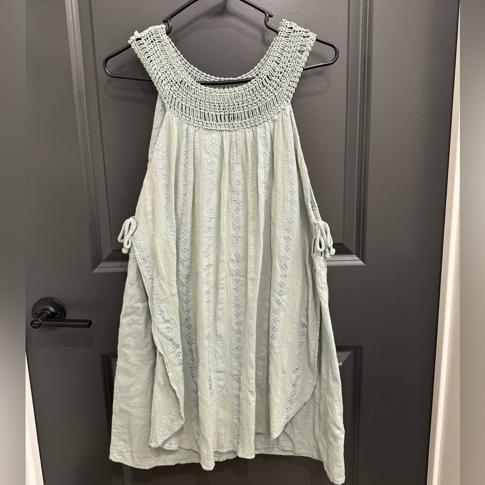 FREE PEOPLE | Sleeveless Green Embroidered Mini Layered Trapeze Dress